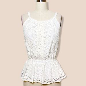 Nicole Miller White Lace Eyelet Peplum Tank Top XS